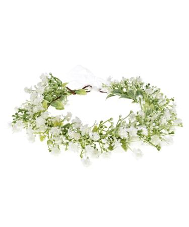 June Bloomy Bridal Flower Crown Women Rose Floral Headband Maternity Photo Prop Baby Shower Leaf Hair Wreath (B-White)