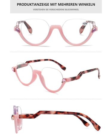 Shop Lanomi Fashion Half-Frame Reading Glasses - Blue Light Filter UV400 Protection Pink Frame & Tortoise Arm - Perfect Visual Aid for Men & Women - Buy Online on GoSupps.com