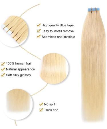 Yilite Tape Extensions Real Hair - Bleichblond 50cm 20 Pieces 50g | Invisible Silk Straight Skin Weft #613 - Buy Online on GoSupps.com