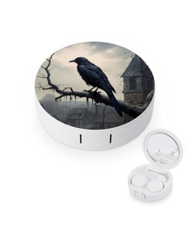 Old Castle and Black Crow Contact Lens Travel Kit Portable Cute Contact Box with Mirror for Daily Outdoor