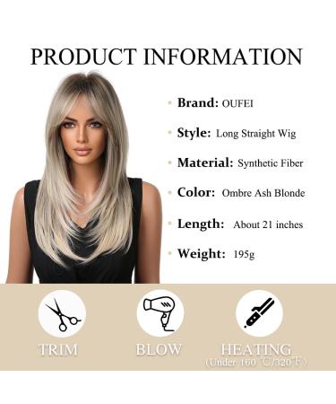 Oefei Ombre Ashblond Wig - 21 Long Straight Layered Synthetic Hair Heat-Resistant Wigs for Women - Perfect for Daily Wear & Cosplay - Buy Online on GoSupps.com