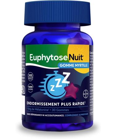 Euphytose Night Blueberry Gums Sleep 1 mg Melatonin Food Supplement Vitamin B6 Faster Sleep* 2x30 Gums Sugar Free Blueberry Flavor - Buy Online on GoSupps.com