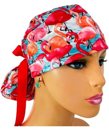 Watercolor Flamingo Scrub Cap | Bouffant Surgical Hat for Men & Women - Turn Up Ponytail Design. Perfect for Doctors, Nurses, and Healthcare Professionals - Buy Online on GoSupps.com