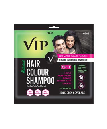 VIP Pack of 6 5 in 1 Natural Color Shampoo Sachets Black 40g