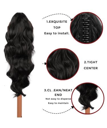 Ponytail Extensions Black Clip-In | 40cm Synthetic Hair - Realistic Look - 1B# 082A-16 - Buy Online on GoSupps.com