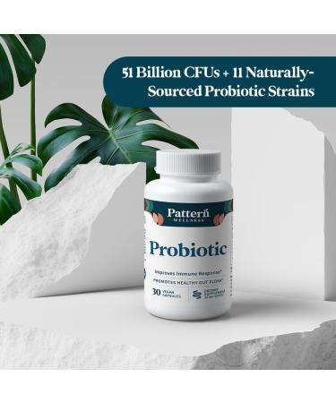 Pattern Wellness Probiotic Supplement - 51 Billion CFU - Supports Digestive Balance & Gut Wellness - Mindfully Sourced, Non-GMO - 30 Vegan Capsules 30 Count (Pack of 1) - Buy Online on GoSupps.com