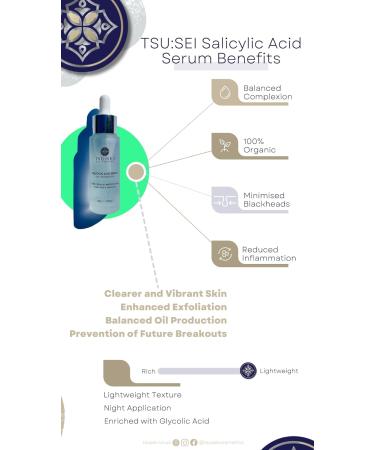 SALICYLIC ACID SERUM for face with Glycolic Acid by TSU:SEI. Tackles and Treats Breakouts Blemishes Spots and Adult Acne. 100% Organic Serum For Face. Cruelty-Free Skin Care. 30ml. - Buy Online on GoSupps.com