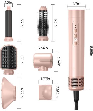 7-in-1 Hair Blow Dryer Brush - Hot Air Multistyler Ionic Curling Iron & Diffuser - Automatic Rotating Thermal Brush - Rechargeable Styling Tools in Rose Pink - Buy Online on GoSupps.com