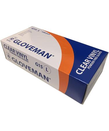 Box of 100 Gloveman Clear Powder Free Vinyl Gloves - Large