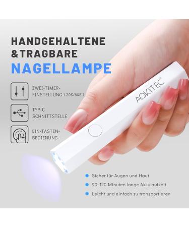 AOKITEC Mini UV Lamp for Gel Nails - Handheld LED Nail Dryer for DIY Manicure & Salon Use - Fast Curing for Nail Stickers Foils & Glue - 02 White Nagellampe Set B - Buy Online on GoSupps.com