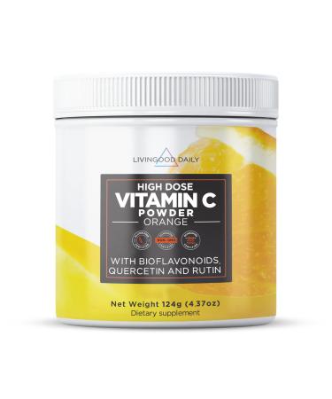 Livingood Daily High Dose Vitamin C Powder - 2 600mg Ascorbic Acid VIT C Powder with Quercetin Citrus Bioflavonoids Rutin and Potassium - Best Vitamin C Supplement - Non GMO Orange 30 Servings