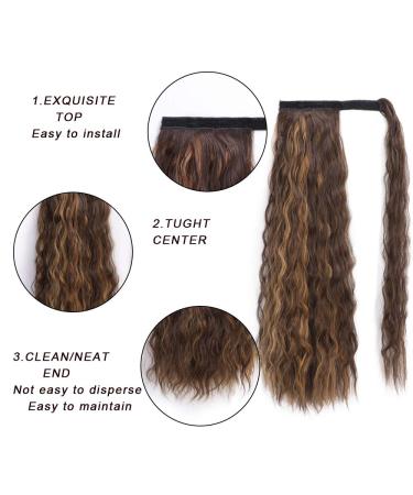 22 Corn Wave Magic Paste Ponytail Extension | Long Wavy Curly Hair Fluffy Pony Tail 22 Inch | Mixed Dark Brown Gold# | Pack of 1 - Buy Online on GoSupps.com
