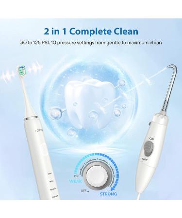 Torpyu Sonic Electric Toothbrush with Water Flosser - 11 Tips, 600ML Tank, Dental Oral Irrigator Combo | White - Buy Online on GoSupps.com