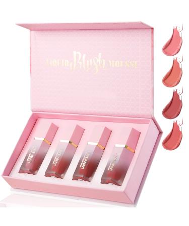 HERBENJOY Cream Blush Set 4 Colors Soft Blushers For Cheeks Make Up Skin Tint Liquid Blush For Mature Skin Lightweight Breathable Feel Dewy Finish Smudgeproof (SET A) SET A 1 ml (Pack of 1)