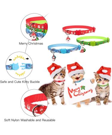 3PCS Christmas Breakaway Cat Collars with Bell - Safe & Adjustable Nylon for Kittens - Buy Online on GoSupps.com