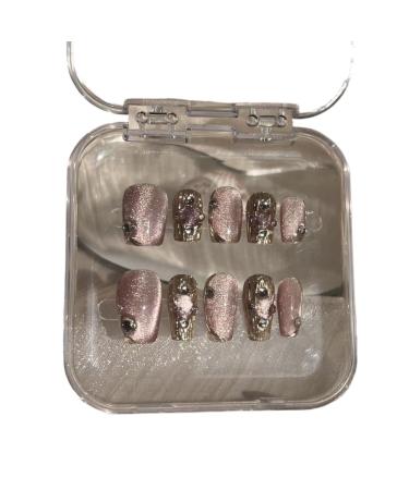 Temperament enhancement manicure pink cat's eye short hand-worn nail(S)
