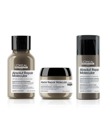 L'Or al Professionnel Paris L Or al Professionnel Absolut Repair Molecular Discovery Kit All Types of Damaged Hair Trio Shampoo (100ml) + Concentrated Mask (75ml) + Leave-In Mask (100ml) Patented Formula