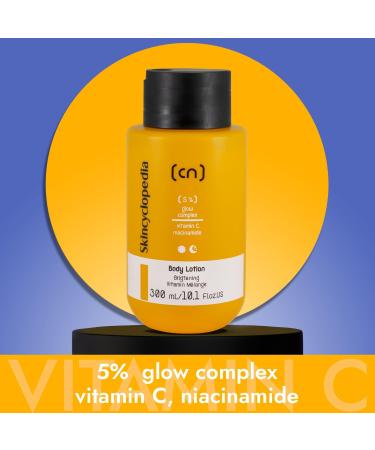 Skincyclopedia 5% Vitamin C Body Lotion with Niacinamide Vitamin E Shea Butter and Almond Oil - Illuminating Body Moisturiser for Women Against Stretch Marks Hyperpigmentation and Back Acne 300ml - Buy Online on GoSupps.com