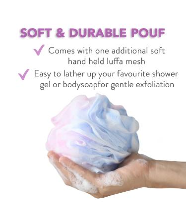 Loofah Back Scrubber - Bamboo Charcoal Fiber Bath Sponge Set for Men & Women - Includes Handle & Hook - Pink - Buy Online on GoSupps.com