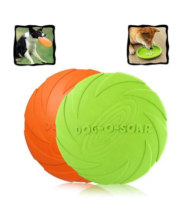 Wellxunk dogs Frisbees dog slice 2 pieces of dog toys frisbee rubber frisbee for land and water dog training throwing catching & playing (green + orange)