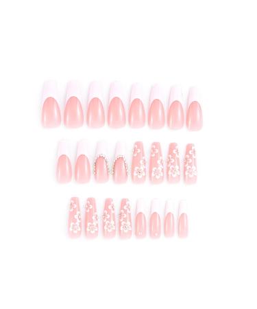 Sethexy Coffin False Nails - Spring Flower Acrylic Press-On Tips | 24-Pack French Nail Art for Women & Girls - Buy Online on GoSupps.com