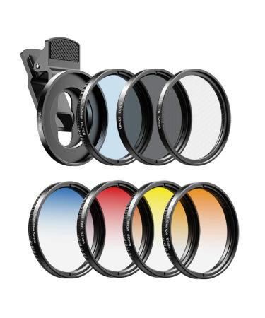Apexel 52mm Filter Lens Kit (Graduated Filter Lens-Red Orange Yellow Blue, CPL, ND32, Star Lens-6 Point) for Smartphone Camera Canon Nikon Sony Olympus