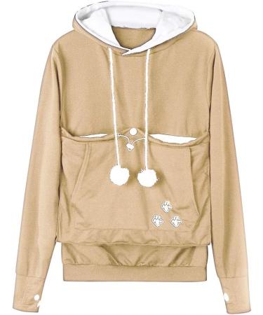 Shop Dresswel Women's Hooded Sweater with Dog Bag | Cozy Cat Sweatshirt - Autumn Winter XL Khaki - Buy Online on GoSupps.com