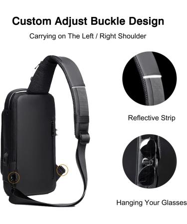 Fandare Breast Pocket Sling Bag - Waterproof Business Shoulder Bag with USB Charging & Password Protection - Ideal Travel Crossbody Daypack - Black - Buy Online on GoSupps.com