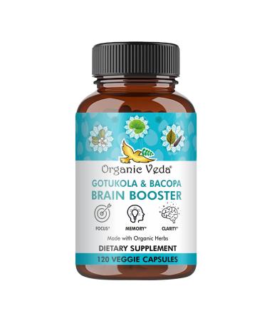 Organic Veda Gotukola Bacopa Capsules Brain Support Supplement for Focus Cognitive Clarity & Energy 120 Veggie Capsules