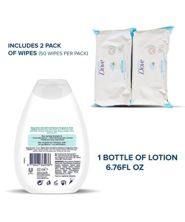 Dove Baby Sensitive Moisture Lotion + 2 Rich Moisture Wipes Bundle - 200ml Nourishing Lotion & Water-Based Pamper Wipes for Diaper Sensitive Skin Care - Buy Online on GoSupps.com