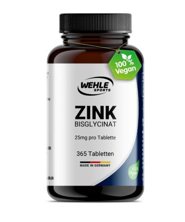 Wehle zinc tablets 365 zinc extra high dosage (25 mg per tablet) - premium zinc bisglycinate capsules - laboratory-tested vegan made in Germany - Buy Online on GoSupps.com