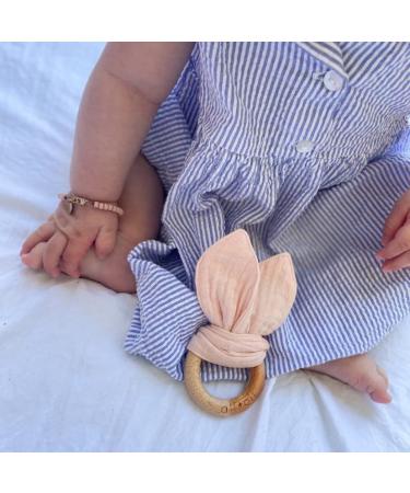 Ali+Oli Pink Crinkle Bunny Ears Wooden Teether | Gender Neutral Baby Gift | Newborn Teething Toy - Buy Online on GoSupps.com
