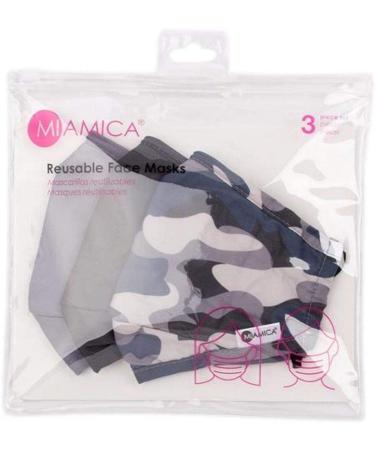 Miamica Fashion Cloth Face Mask with Nose Wire, Double Layer Cotton, Adjustable Ear Straps, Inner Pocket - Camo/Grey/Black Grey Camo - Buy Online on GoSupps.com