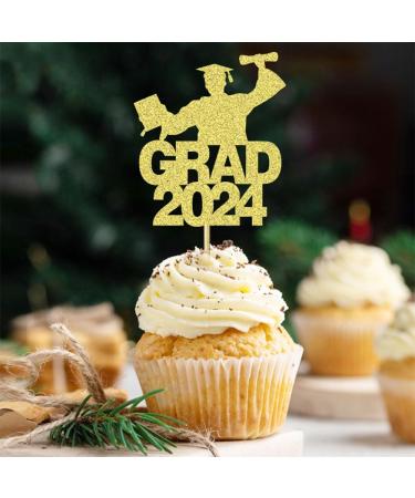 24 Pcs GRAD 2024 Cupcake Toppers Gold Celebrate Graduation Theme Party Cake Decoration Dessert Insert MGPFERD - Buy Online on GoSupps.com