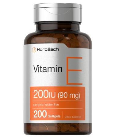 Vitamin E Supplement | 200 IU (90 mg) | 200 Softgel Capsules | Non-GMO and Gluten Free Formula | by Horbaach - Buy Online on GoSupps.com