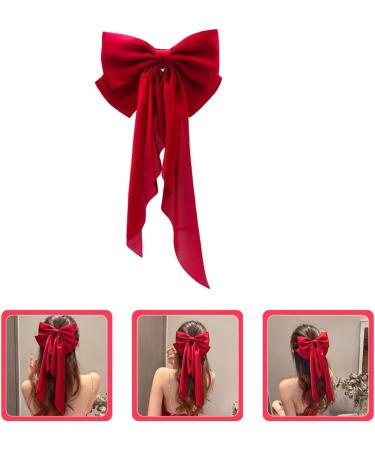 DOITOOL Satin Ribbon Hairpin Bows for Hair Teen Girls Hair Bows Hair Clips Barrettes Ribbon for Hair Large Hair Bows Hair Bow Clips Hair Ribbons Miss Issue Card Metal Bow Tie Red - Buy Online on GoSupps.com