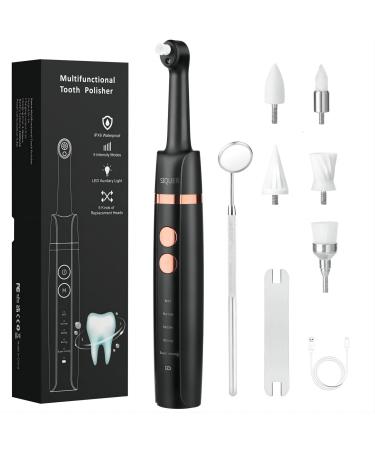 Tooth Polisher - SIQUER Plaque Remover for Teeth Whitening Dental Tools Electric Tartar Polishing Teeth Cleaning Kit with LED Light 5 Speed Modes with 5 Replacement Brush Heads (Black)