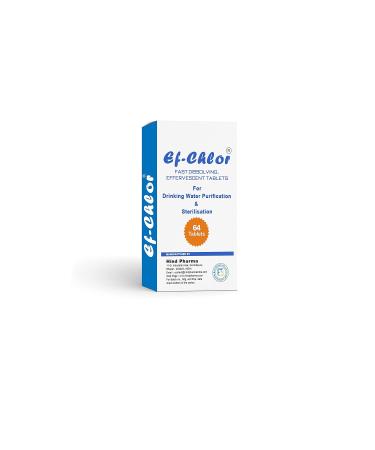 Ef-Chlor Water Purification 64 Tablets - 400mg Portable Drinking Water Purification & Sterilization Tablet Ideal for Emergencies Survival Purifies 26.4 Gallons - 39.62 Gallons in 1 Tablet - Buy Online on GoSupps.com