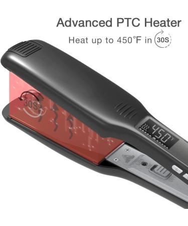 Titanium Flat Iron 1.75 Inch Wide Plate w/ LCD Display, Adjustable Temp & Dual Voltage - Black - Buy Online on GoSupps.com