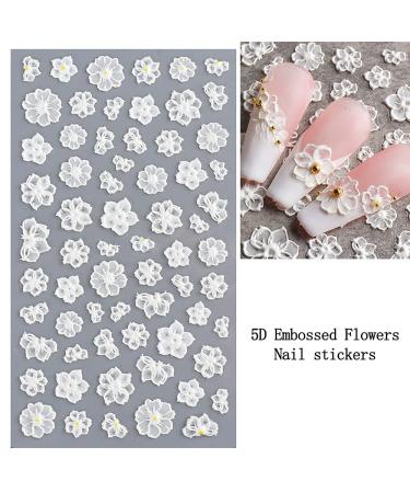 5D Flower Nail Art Sticker Decals - Self-Adhesive Hollow Exquisite Pattern for Acrylic Nails - Luxurious DIY Decoration - 3 Sheet White Flower Design - Buy Online on GoSupps.com