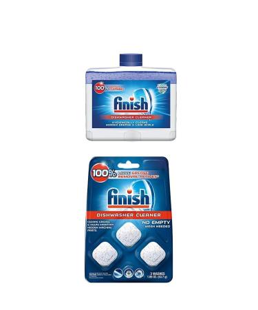 Finish Dual Action Dishwasher Cleaner: Fight Grease & Limescale, Fresh, 8.45oz and Finish in-Wash Dishwasher Cleaner: Clean Hidden Grease & Grime, 3ct Dual Action Dishwasher Cleaner + In-wash Dishwasher Cleaner