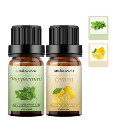 2pcs Lemon + Peppermint Essential Oil Sets Essential Oils Set 10ml - 100% Pure Essential Oils Set for Aromatherapy Kit
