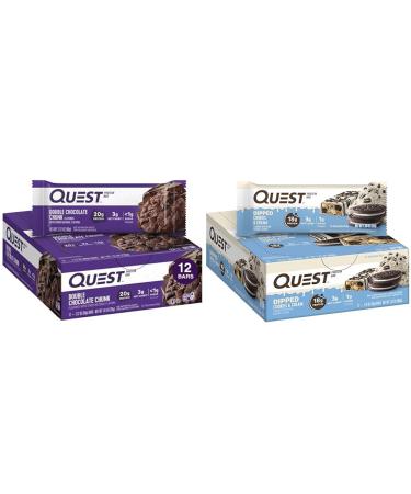 Quest Double Chocolate Chunk & Dipped Cookies & Cream Protein Bars Bundle High Protein Gluten Free Keto Friendly 12 Count