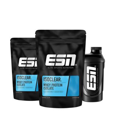 ESN isoclear whey isolate protein powder fresh cherry 2 x 1000 g + free Shaker protein limo with a fruity delicious taste clear whey tested quality - made in germany fresh cherry 3 -part set