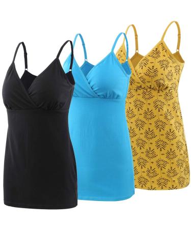 MANCI Nursing Top Tank Cami Women's Cotton Maternity Pajama Tops Sleep Bra for Breastfeeding M Black+yellow+bright Blue - Buy Online on GoSupps.com