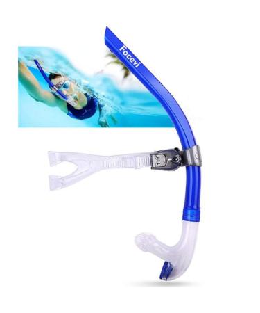 Focevi Swim Snorkel for Lap Swimming,Adult Swimmers Snorkeling Gear for Swimming Snorkel Training in Pool and Open Water,Snorkle Center Mount Silicone Mouthpiece One-Way Purge Valve D-Blue-upgrade