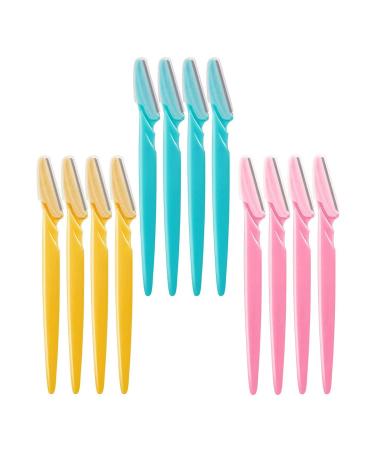 Eyebrow Razor, 12Packs Makeup Tools Portable Shavers Trimmers Facial Hair Knife Remover(Pink, Sky Blue and Yellow)
