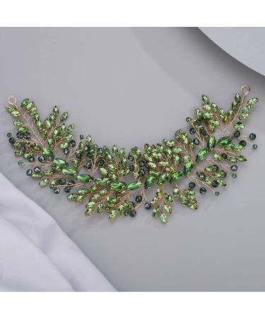 Chargances Bridal Crystal Hair Vine Wedding Green Rhinestone Headband Fashion Bride Gemstone Hair Vine Wedding Prom Flower Girl Hair Accessories for Women and Girls (Green)
