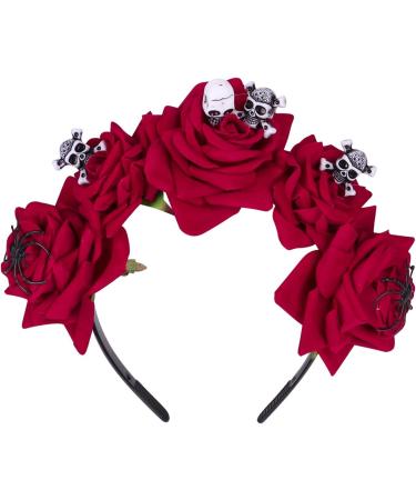 Halloween Rose Flower Headband Red Rose Flower Crown Festival Headband Hair Garland Rose Headpiece Reality Rose Floral Crown Garland Halo Flower Headpiece Rose Hair Wreath with Skull and Spider Prop - Buy Online on GoSupps.com