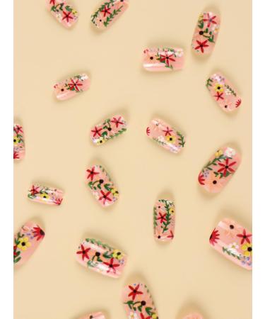 24pcs Green Leaves Press on Nails Botanical Plant Fake Nail Green Medium Square Coffin Nails Press on Nails Coffin Shape Nails - Buy Online on GoSupps.com